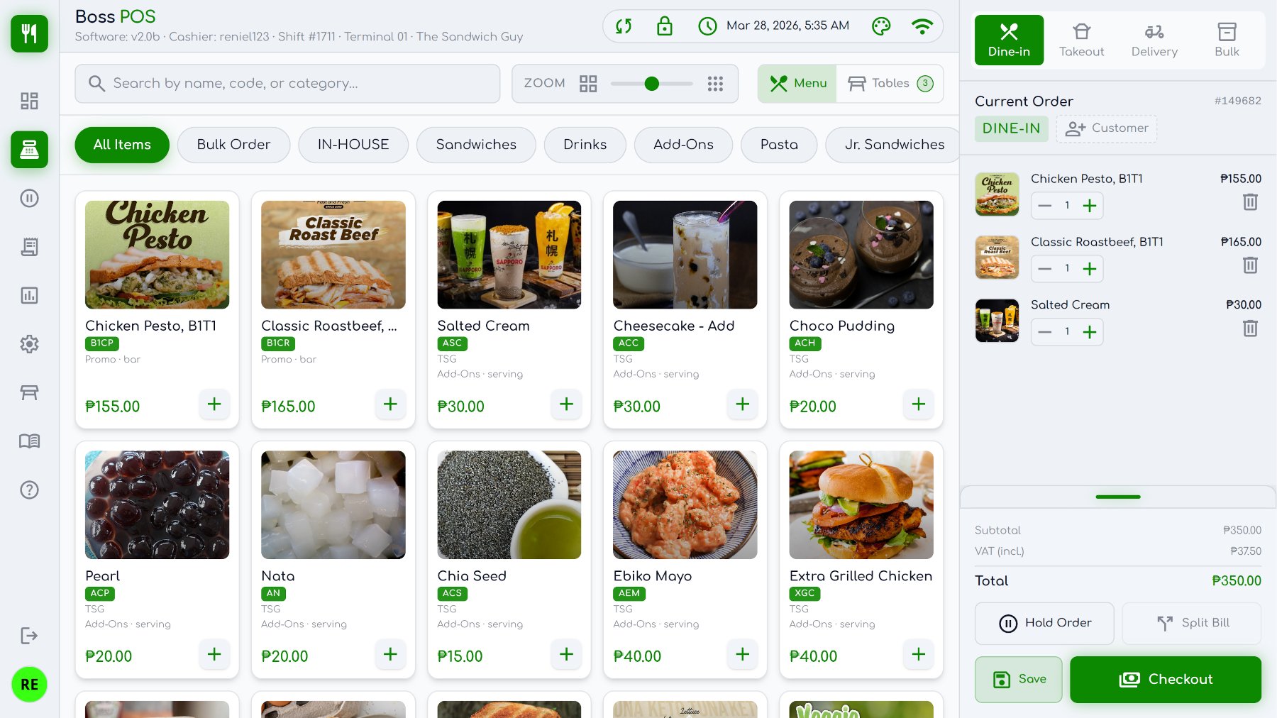 BOSS POS terminal — touchscreen ordering interface